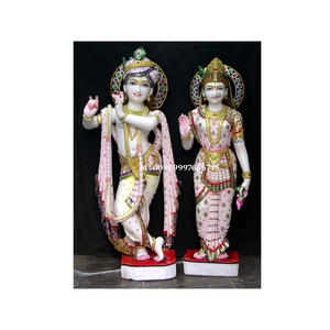 Statue de Radha Krishna en marbre, design unique, faite à la main, avec finition brillante, pour la décoration et le culte à la maison, au bureau et au temple. - Product Image 4