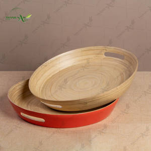 Plateau de service en bambou moderne, grand, durable, recyclable, facile à nettoyer, sans danger pour les aliments, pour la cuisine, le salon, la table basse, décoration - Product Image 1