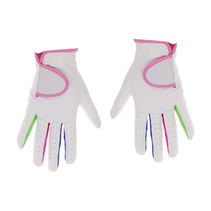 Guantes de golf blancos con dedos rosas y coloridos, antideslizantes, transpirables, de microfibra, unisex, con cierre de tirar. - Product Image 1