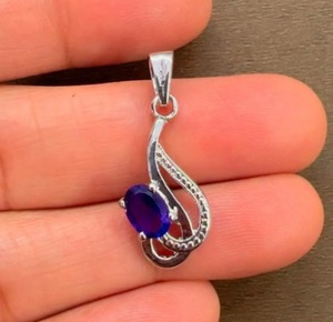 Pendentif tendance en argent sterling plaqué rhodium avec améthyste taille ovale – Cadeau minimaliste fait main pour elle, bijoux de février - Product Image 4
