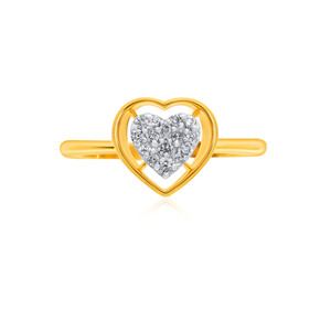 Delicado Anillo de Corazón de Oro Amarillo de 14K con Diamantes Engastados, Anillo de Compromiso para Mujer, Oro Sólido, Regalo para Ella - Product Image 3