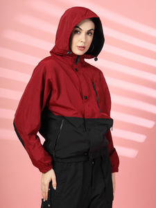 Chaqueta Cortavientos para Mujer, Alta Calidad, Roja y Negra, Manga Larga, Resistente al Viento, Tejido de Poliéster, para Otoño - Product Image 4