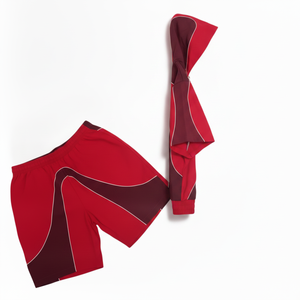 <b>Boys</b> Red Color Blocking Tracksuit Set Short Sleeve Hooded Zipper Sporty Shorts Quick Dry Polyester Autumn Wear - Product Image 3