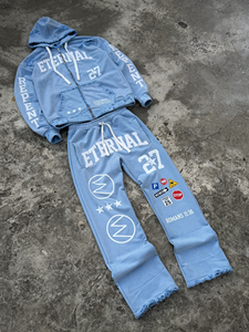 Ensemble jogging et sweat à capuche oversize en molleton bouclette uni avec fermeture éclair, qualité supérieure, style streetwear déchiré pour homme - Product Image 6