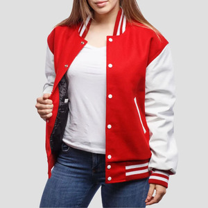 Veste universitaire personnalisée pour femme avec manches en cuir, veste bomber classique style Letterman, fermeture à boutons-pression, col et poignets côtelés - Product Image 1