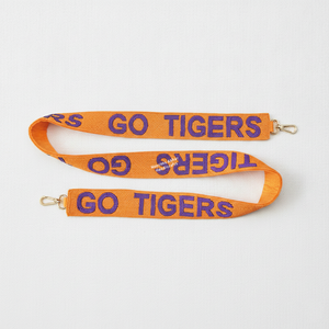 สายกระเป๋าสะพายข้างปักลายลูกปัดสีส้มม่วง Go Tigers พร้อมตัวล็อคทองคำ อุปกรณ์เสริมกระเป๋า ผู้ผลิต OEM - Product Image 1