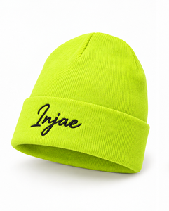 Bonnet d'hiver vintage en mélange de laine brodé 3D personnalisé, tricoté à revers, vert fluo, pour le voyage, vente en gros - Product Image 2