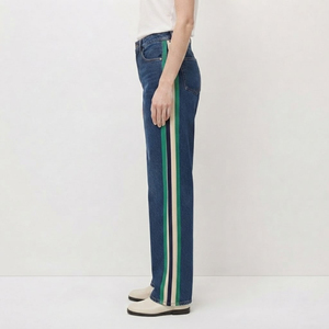 Jeans de Mujer de Cintura Alta y Pierna Ancha con Franja Lateral, Corte Holgado, 100% Algodón, Estilo Casual y Urbano - Product Image 3