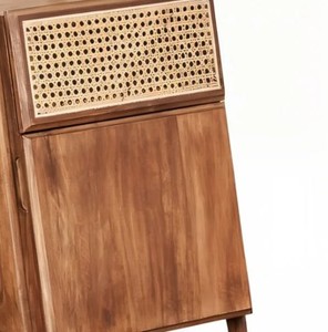 Table de chevet moderne en bois avec tiroir en rotin tressé, design mid-century, meuble de chambre à coucher, table de chevet à un seul tiroir - Product Image 5