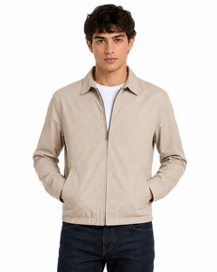 Classic <b>Men's</b> Beige Harrington <b>Jacket</b> Premium Lightweight Casual Zip-Up <b>Jacket</b> Timeless <b>Smart</b> Casual Outerwear Minimalist - Product Image 1