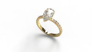 Bague de fiançailles moderne plaquée or 18K 14K avec diamant de laboratoire taille poire et bande pavée de diamants ronds, bijoux de mariée solitaire pour femme - Product Image 2