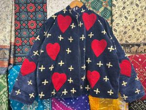 เสื้อแจ็คเก็ตกำมะหยี่ปักลายซูซานี Hear Plus, เสื้อโค้ทสั้นสไตล์โบโฮ, เสื้อโค้ทลายหัวใจโบโฮ, ของขวัญวันวาเลนไทน์ - Product Image 5