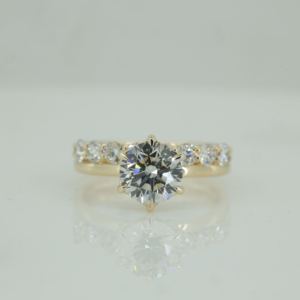 Yellow Gold Moissanite Engagement <b>Ring</b> With Channel Set Diamonds Prong Setting Classic Women's Wedding Band Setting Classic Wo - Product Image 2