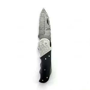 Cuchillos de Caza Negros con Mango Plegable, Refuerzo Metálico Decorativo y Hojas con Diseño para Campismo y Colecciones de Cuchillos - Product Image 3