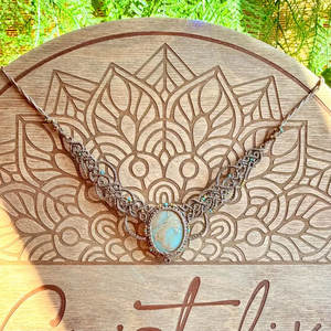 สร้อยคอทำมือประดับเทอร์ควอยซ์แบบมาคราเม่ สร้อยลูกปัดคลาสสิก สไตล์พุทธศาสนา ประดับอัญมณีสีน้ำเงิน ขายส่ง - Product Image 4