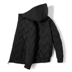 Chaqueta Acolchada con Capucha Negra para Hombre, Cortavientos de Invierno, Cierre de Cremallera Informal, Relleno de Poliéster, Corte Regular - Product Image 1