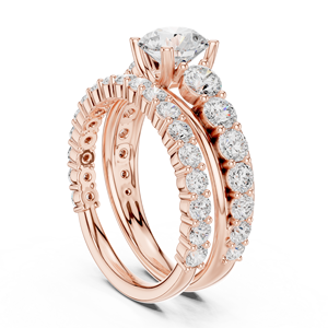 Elegante anillo de compromiso de oro rosa chapado con moissanita redonda y diamantes, engaste halo tipo cojín, diseño trenzado de varias filas para mujer - Product Image 3