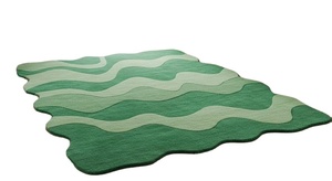 พรมขนแกะทำด้วยมือคุณภาพสูงพรมปูพื้นสไตล์โมเดิร์นลายคลื่นสีเขียวแบบร่วมสมัยสำหรับห้องนั่งเล่นและห้องนอน - Product Image 2