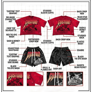 Ensemble survêtement oversize avec tee-shirt court vintage délavé à l'acide et short délavé effet usé orné de strass, imprimé graphique - Product Image 4