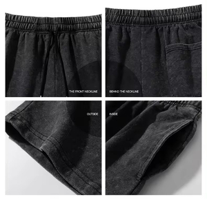 Conjunto de Camiseta y Pantalones Cortos de Algodón con Lavado Ácido para Hombre, Camisetas Lisas para Imprimir, Pantalones Cortos de Alta Calidad, Traje Lavado - Product Image 4