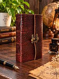 Burgundy Croc Embossed Leather Journal 7x5 Inch with Lock Handmade Vintage Wrap <b>Diary</b> Maroon Notebook Gift - Product Image 3
