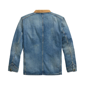 Veste en jean vintage pour homme de haute qualité, col en velours côtelé, boutons sur le devant, poches, style workwear, vêtement d'extérieur décontracté pour l'automne - Product Image 2