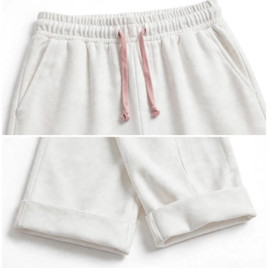 Ensemble décontracté 2 pièces pour femme : Sweat-shirt rose à col en V et pantalon blanc à jambes larges avec applique feuille, taille élastique, coupe ample - Product Image 6
