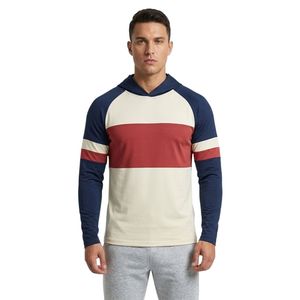 Sweat à capuche pour homme en polyester blanc et noir avec empiècements raglan, manches longues, pour la course, l'entraînement, décontracté, athlétique - Product Image 5