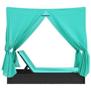 Tumbona Doble con Techo de Poliratán Negro y Cortinas, Muebles de Exterior Cómodos - Product Image 5