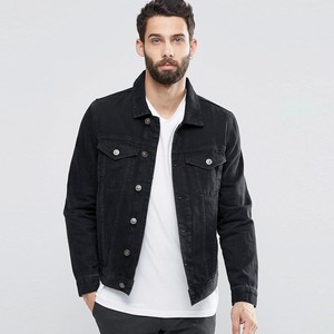 MANWA Unisex Black Denim Jacket Slim Fit Turn-down Collar Single Breasted Washed Cotton Casual Spring Style Quick Dry Covered - Product Image 6