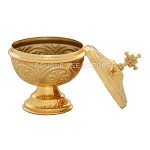 Ciborio de Latón Chapado en Oro con Tapa de Cruz |   Recipiente para la Comunión – DOUBLE VEE EXPORTS - Product Image 3