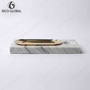 ถาดเสิร์ฟหินอ่อน RICO GLOBAL พร้อมลายทองตกแต่ง ขอบโลหะขัดเงา ภาชนะครัวตกแต่งสวยงาม - Product Image 2