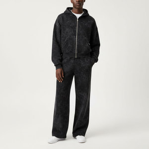 Conjunto deportivo de 2 piezas con capucha, ligero, lavado al ácido, de alta calidad, OEM/ODM, hecho a medida, con logotipo bordado personalizado y cremallera. - Product Image 3