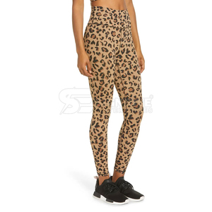 High Waist Full Length Leopard Print Knitted <b>Leggings</b> Women's Stretch Sporty Yoga Pants All Seasons Wear - Product Image 4