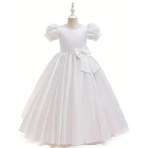 Robe de bal en satin et tulle à manches bouffantes blanches pour filles de 2 à 12 ans, idéale pour mariage et fêtes, nouvelle collection de haute qualité, robe de demoiselle d'honneur en gros - Product Image 5
