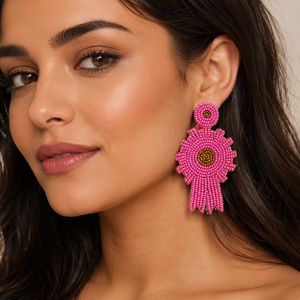 Pendientes Colgantes Florales de Cuentas Rosadas SSTRINGZ, Joyería de Moda Hecha a Mano para Mujer, Venta al por Mayor para Bodas - Product Image 2