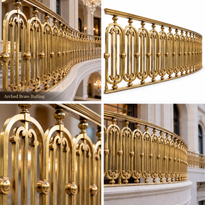 Grand Brass Railing with Repeating Arched Loop Panels and Spherical Accents Metal <b>Handrail</b> and Balustrade - Product Image 5
