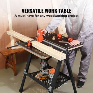 Tavolo da Lavoro Portatile Pieghevole 2 in 1, Capacità 450 Kg, Banco da Lavoro con 7 Altezze Regolabili e Gambe in Acciaio - Product Image 2