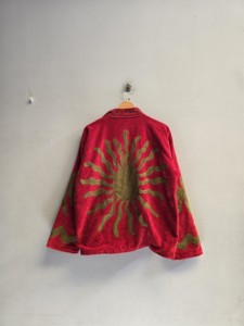 Luxury Red <b>Velvet</b> Knitted Suzani Embroidered Reversible Crew Neck <b>Jacket</b> <b>Women</b> Olive Sun Motif Bohemian Ethnic Autumn Wholesale - Product Image 2