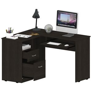 DEPOT-Escritorio de ordenador en forma de L, color negro, con bandeja para teclado, dos cajones, una estantería abierta, serie Idra, para hombre y mujer, - Product Image 4