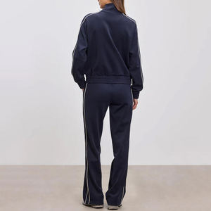 Conjunto deportivo de dos piezas para mujer, con sudadera con cuello alto y cremallera, pantalones anchos, ropa deportiva informal. - Product Image 2