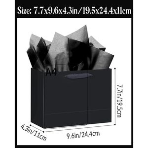 5PCS Black Medium Size Gift Bags with Ribbon Handles 9.6"x7.9"x4.3" Including 10PCS <b>Tissue</b> <b>Paper</b> Black Gift Bags Ribbon Handles - Product Image 1