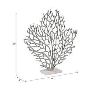Silver Coral Sculpture 21x19x4 Inch Metal Handmade Artistic Tabletop Decor Coastal Style Living Room <b>Decoration</b> - Product Image 1