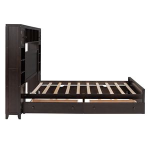 Letto matrimoniale in legno con armadio integrato, mensole e cassetti estraibili Twin XL, colore espresso - Product Image 6