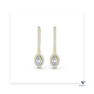 Boucles d'oreilles pendantes en or jaune avec halo de marquises et diamant de laboratoire de 0,85 carat en or massif 14 carats, élégantes boucles d'oreilles pendantes pour femmes - Product Image 5