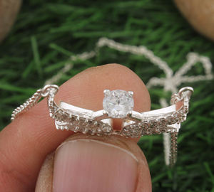 Collar con Colgante de Anillo Vintage de Plata de Ley 925 con Circonita Cúbica, Chapado en Platino, Delicado, Unisex, para Aniversario - Product Image 6