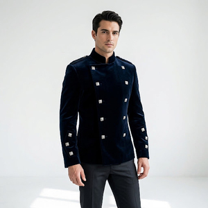 Trending New Arrival Navy <b>Velvet</b> Montrose Doublet <b>Jacket</b> Stand Collar Epaulets Silver Square Buttons Scottish Formal Coat - Product Image 6