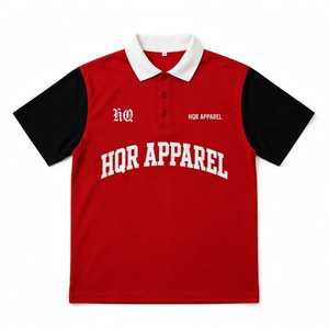 เสื้อเชิ้ตแขนสั้นสีแดงสำหรับผู้ชาย แต่งขอบตัดกัน สไตล์ลำลอง ทรงปกติ ระบายอากาศได้ดี พิมพ์ลายตัวอักษร ผ้าฝ้ายเจอร์ซีย์ - Product Image 1