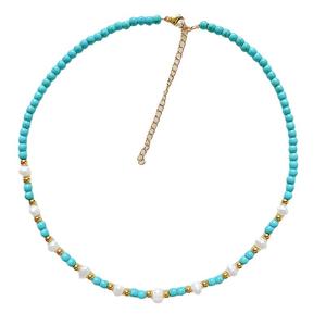 Collier en acier titane haut de gamme pour femmes, pierre naturelle, coquille, perle baroque, collier ras du cou, design perlé coloré - Product Image 5