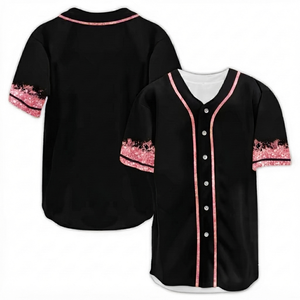 Camiseta de Béisbol Personalizada con Brillo Negro y Rosa, Cuello en V, Transpirable, con Botones, Uniforme de Equipo para Clubes Deportivos, Entrenamiento, 100% Personalizable - Product Image 1